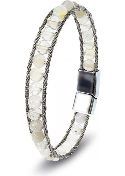 Çelik Halat ve Ay Taşı Doğaltaş Bileklik 9592B2DH12