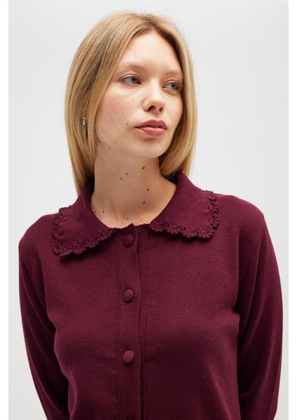 Laila, Düz Örgü, Polo Yaka, Kadın Triko Hırka - Bordo modelleri