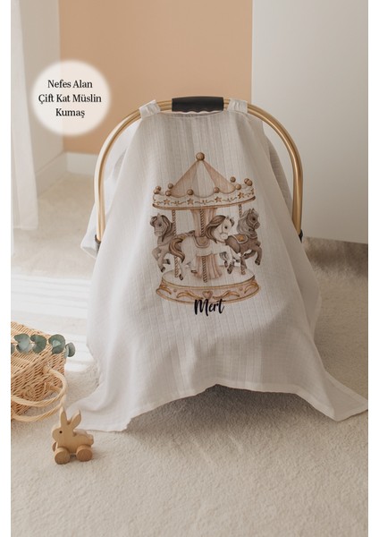 %100 Pamuk Isme Özel Çift Katlı Müslin Puset Örtüsü - Atlı Karınca