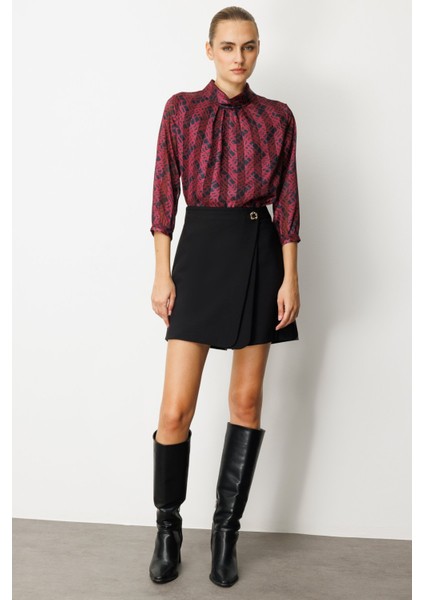 Kadın Beli Broşlu Şort Etek 2017 Siyah