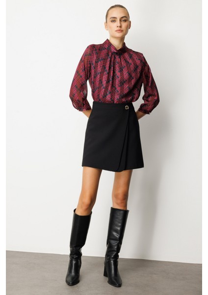 Kadın Beli Broşlu Şort Etek 2017 Siyah fiyatları