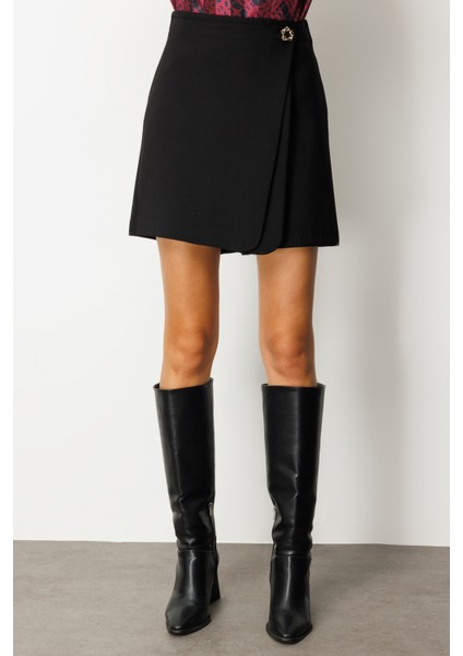 Kadın Beli Broşlu Şort Etek 2017 Siyah modelleri