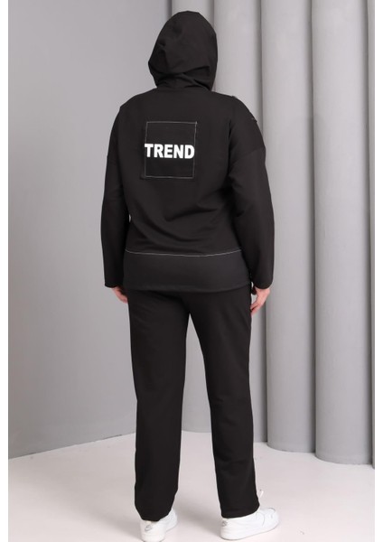 Kadın Büyük Beden Siyah, Baskı Detaylı Kapüşonlu Eşofman Takım indirimleri