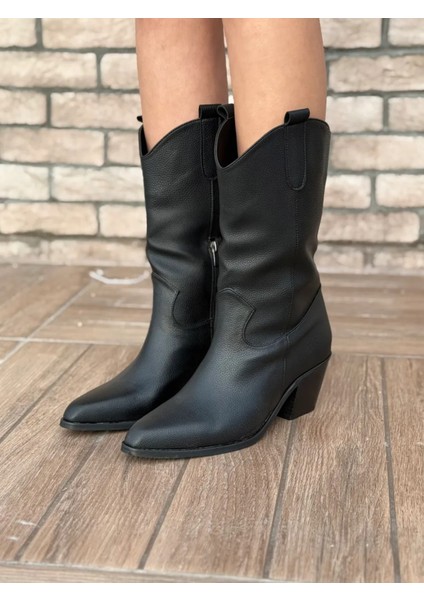 Alora Büyük Numara Uzun Kovboy Kadın Botu Suni Deri Western Stil