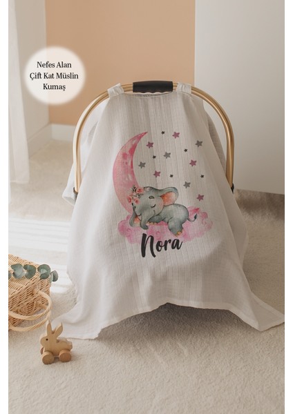 %100 Pamuk Isme Özel Çift Katlı Müslin Puset Örtüsü - Fil