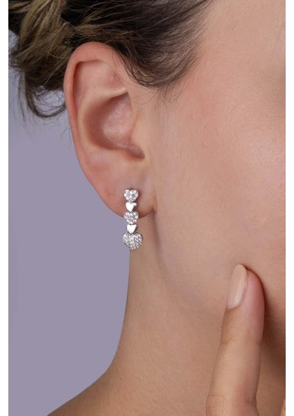 Rodyum Kaplama 925 Ayar Gümüş Kalpli Süzme Su Yolu Gümüş Küpe modelleri