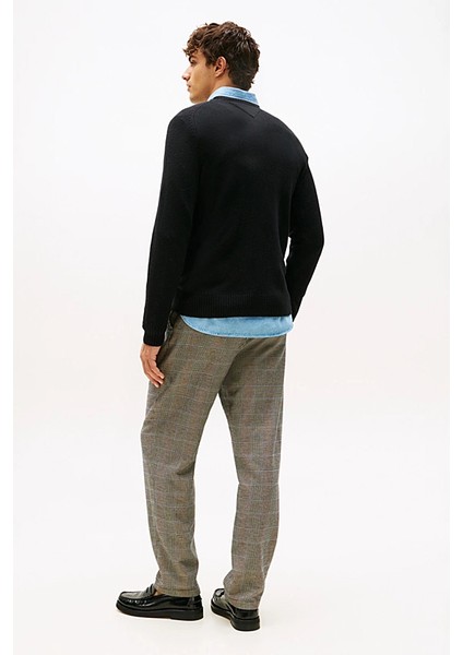 Erkek Regular Fit Kuzu Yünü Bisiklet Yaka Kazak - Siyah modelleri