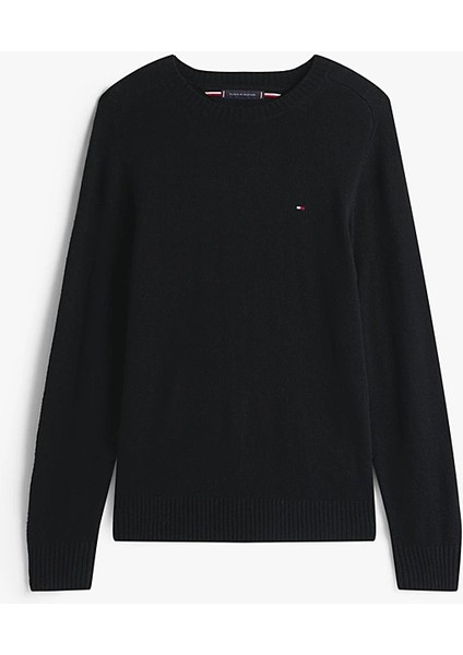 Erkek Regular Fit Kuzu Yünü Bisiklet Yaka Kazak - Siyah indirimleri