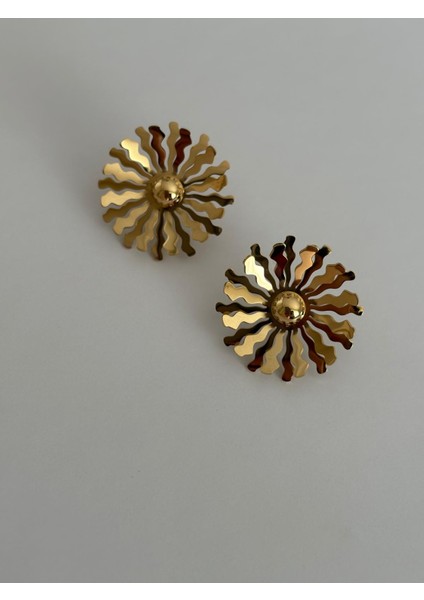 Gold Güneş Model Şık Çelik Küpe