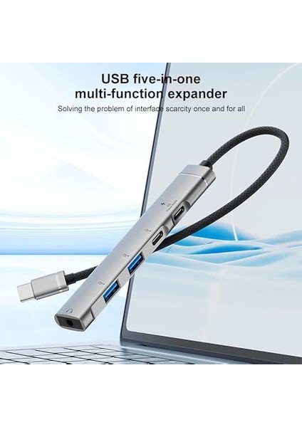 Type-C Hub, 5in1, 2 Adet Type-C, 2 Adet Usb-A Çoklayıcı, 3,5 mm Kulaklık Çıkışlı USB C Hub Adaptörü Macbook ile Uyumlu H03 indirimleri