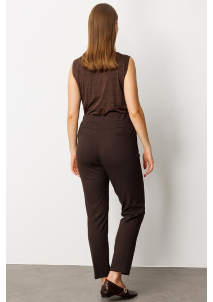 Kadın Büyük Beden Dantel Süslemeli Dar Paça Pantolon 1087 Kahverengi fırsatları