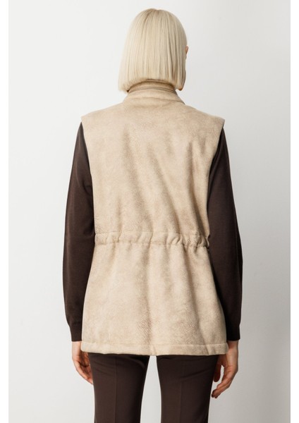 Kadın Peluş Astarlı Kapak Cepli Yelek 8503 Kum fırsatları