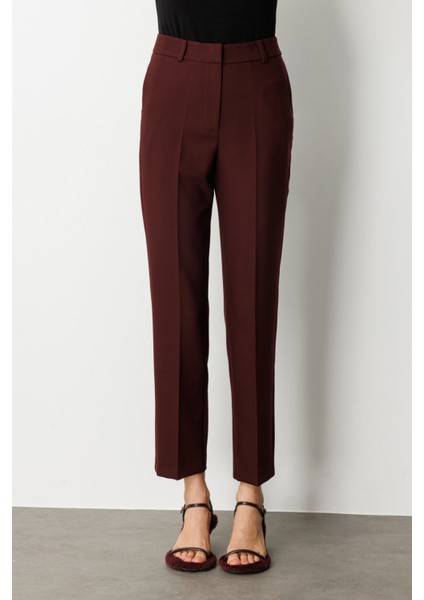 Kadın Yan Cepli Boru Paça Pantolon 5015 Bordo modelleri