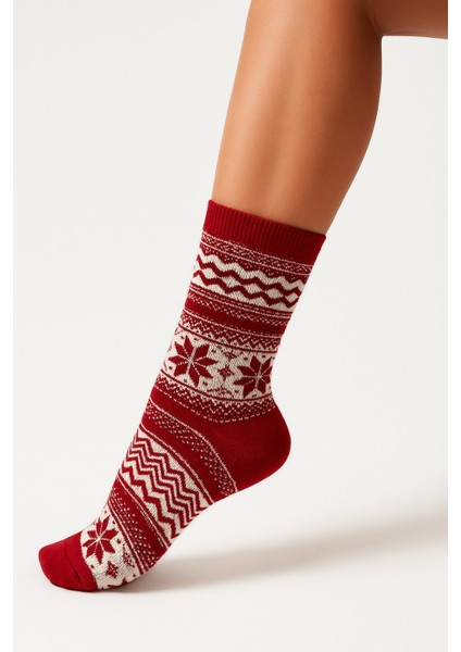 Kadın Yılbaşı Havlu Desenli Çorap – Pamuklu, Kalın ve Sıcak Tutan Noel Temalı Tekli Çorap fiyatları