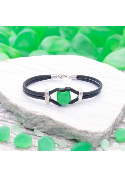 Yeşil Akik Doğal Taşlı Deri ve Çelik Bileklik 9592B14D3 modelleri