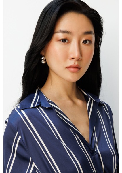 Kadın Çizgili Saten Gömlek 64300 Laci-Ekru modelleri