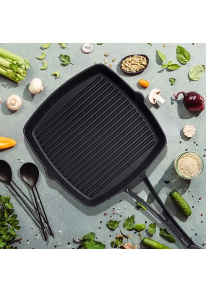 Kare Döküm Izgara Tava - Siyah - 26X26 cm