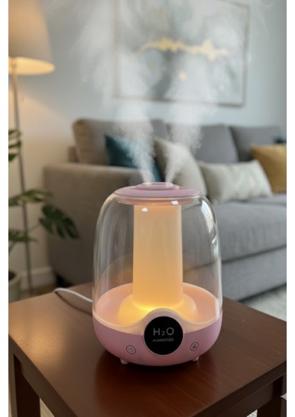 Glr K07 Pembe Çift Spreyli Ultrasonik Sessiz Hava Nemlendirici ve Gece Lambası | 3l Kapasite