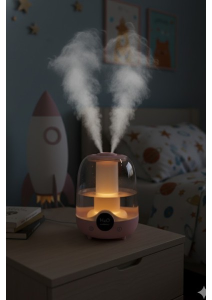 Glr K07 Pembe Çift Spreyli Ultrasonik Sessiz Hava Nemlendirici ve Gece Lambası | 3l Kapasite modelleri
