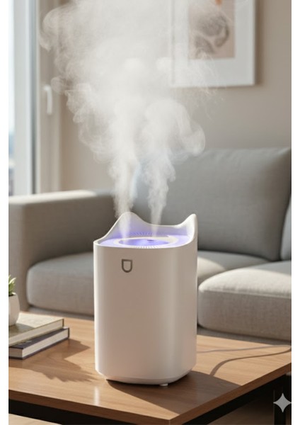 K7 Beyaz Çift Spreyli Ultrasonik Sessiz Hava Nemlendirici ve Rgb Işıklı | 3l Kapasite