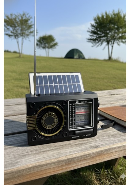 Siyah KTF-1481 Güneş Enerjili Fenerli Taşınabilir Radyo Usb/tf Kart Destekli - Kamp Işıklı indirimleri