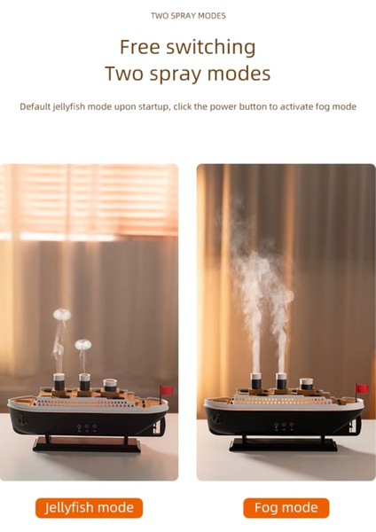 299 Dekoratif Titanic Gemi Aroma Difüzör & Nemlendirici |250 ml Uzaktan Kumandalı, Zaman Ayarlı indirimleri