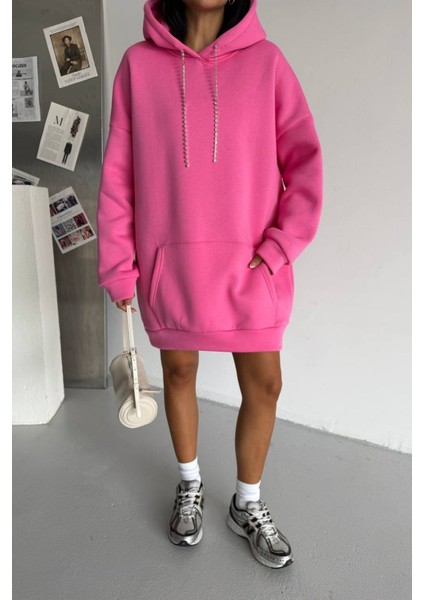 Kadın Kapüşonlu Taş Detaylı Sweatshirt Elbise modelleri