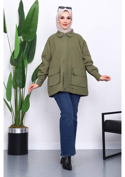 Haki Cep Detaylı Fermuarlı Gabardin Ceket fiyatları