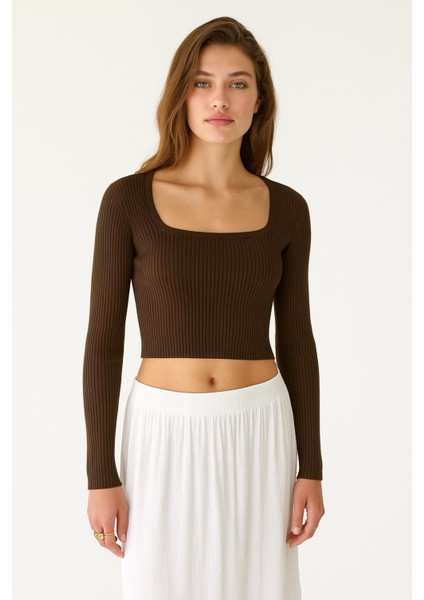 U Yaka Fitilli Triko Crop Kazak fiyatları