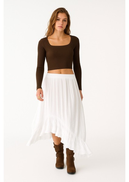 U Yaka Fitilli Triko Crop Kazak modelleri