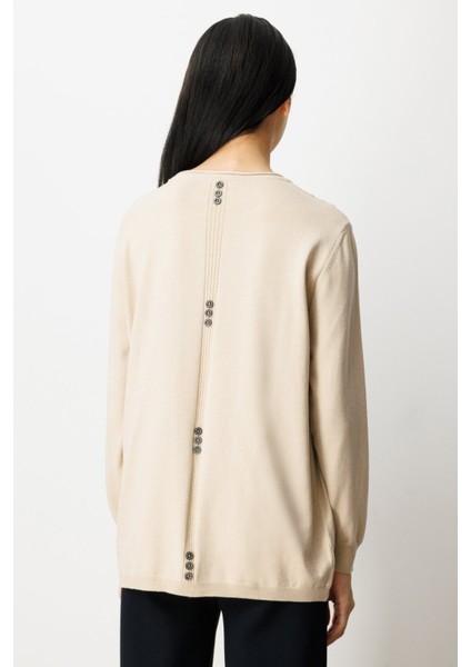 Kadın Kabartma Desenli Cepli Triko Kazak 65344 Bej fırsatları