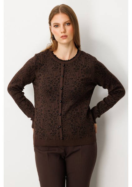 Kadın Fırfır Detaylı Triko Kazak 65368 Kahverengi fiyatları