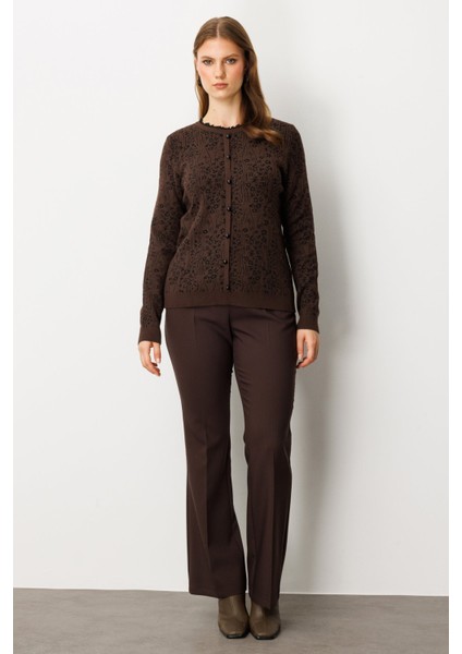 Kadın Fırfır Detaylı Triko Kazak 65368 Kahverengi modelleri