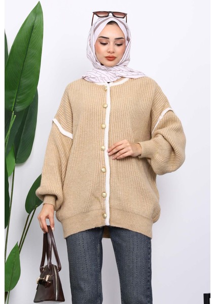 Vizon Balon Kol Düğmeli Triko Hırka