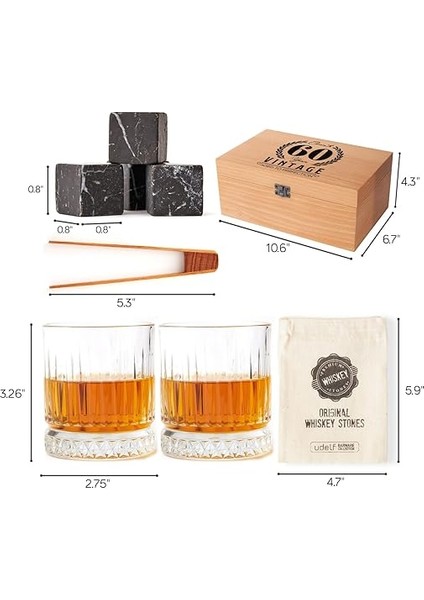 Yaş Tasarımlı Ahşap Kutulu 2'li Glasgow Viski Kadeh Seti + 6 Soğutucu Taş fırsatları