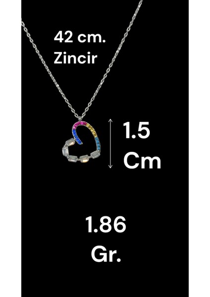 Renkli Taşlı Kalp Model 925 Ayar Gümüş Kolye – Zarif ve Işıltılı Kadın Takı fiyatları