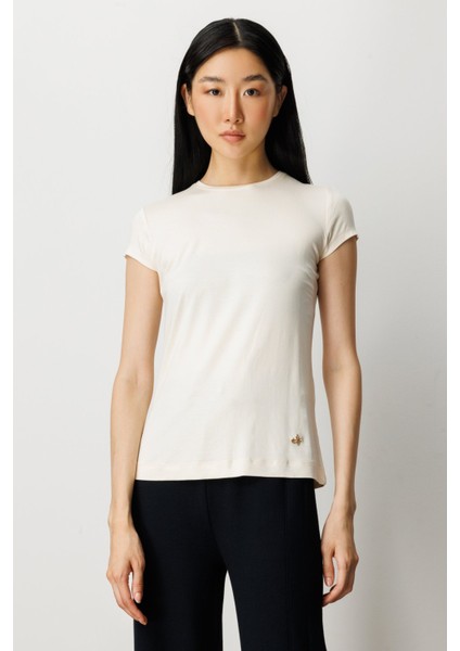 Kadın Sıfır Yaka Ay Kol Basic Bluz 61302 Krem