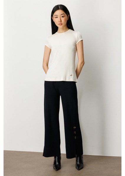 Kadın Sıfır Yaka Ay Kol Basic Bluz 61302 Krem modelleri