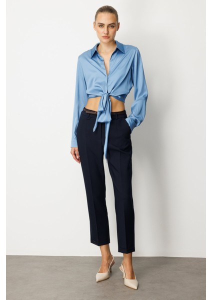 Kadın Duble Paça Kemerli Pantolon 1003 Lacivert