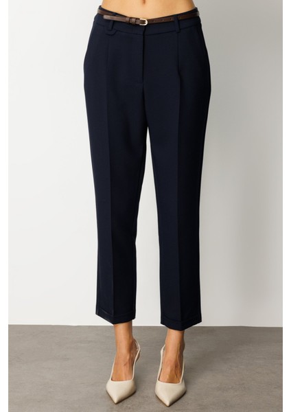 Kadın Duble Paça Kemerli Pantolon 1003 Lacivert modelleri