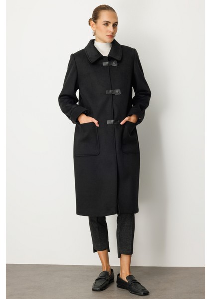 Kadın Deri Çıtçıtlı Torba Cepli Kaban 6075 Siyah fiyatları