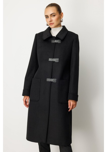 Kadın Deri Çıtçıtlı Torba Cepli Kaban 6075 Siyah modelleri