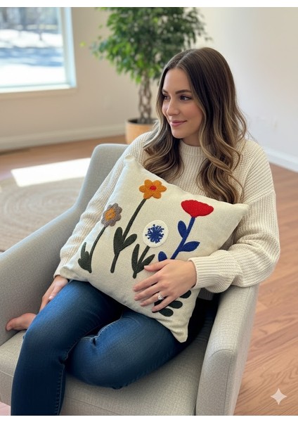 Dekoratif Kırlent Kılıfı Punch Işlemeli 2'li