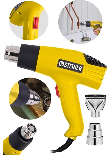 Alman GT-3000 Watt 2 Kademeli Isı Tabancası Çelik Rezistans Profesyonel Sıcak Hava Üfleme Ta