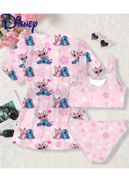 Kız Çocuk Stitch Üç Parça Mayo Bikini Takımı Pareolu Yazlık Tatil Plaj fiyatları