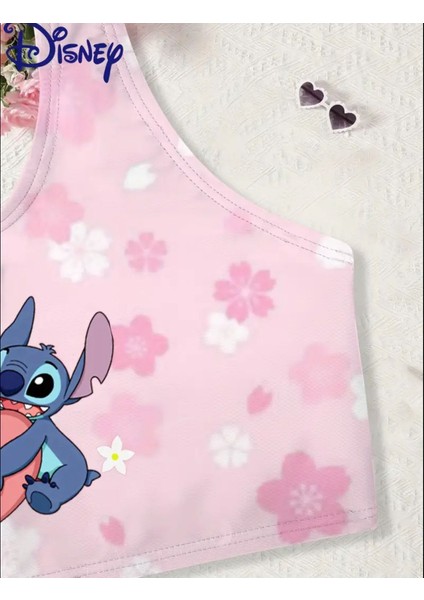 Kız Çocuk Stitch Üç Parça Mayo Bikini Takımı Pareolu Yazlık Tatil Plaj modelleri
