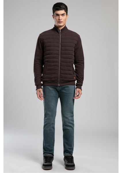 Rowena Erkek Dik Yaka Fermuarli Sweatshirt Acı Kahve