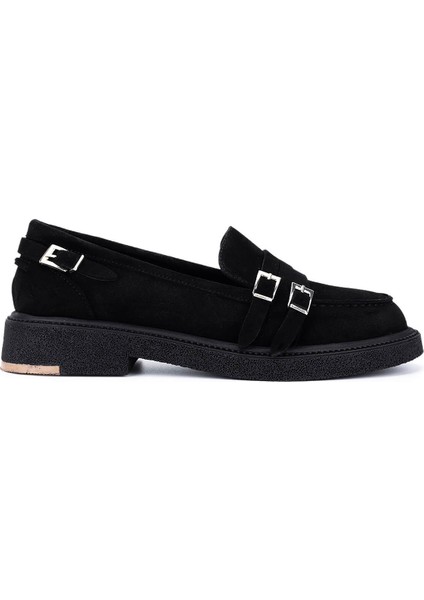 Kadın Hakiki Deri Siyah Süet Loafer Ayakkabı 1061 5135 Bn Ayk SK25-26 Sıyah Suet