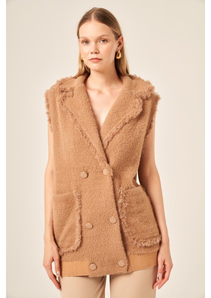 Ftz Kadın Kruvaze Düğme Detaylı Yelek Bisküvi 20763 fiyatları