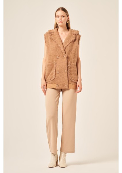 Ftz Kadın Kruvaze Düğme Detaylı Yelek Bisküvi 20763 modelleri